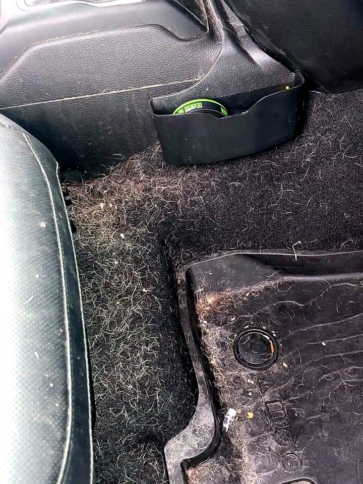 Jeep Gladiator Rubicon driver floor covered in dirt, hair and debris before an interior detail.